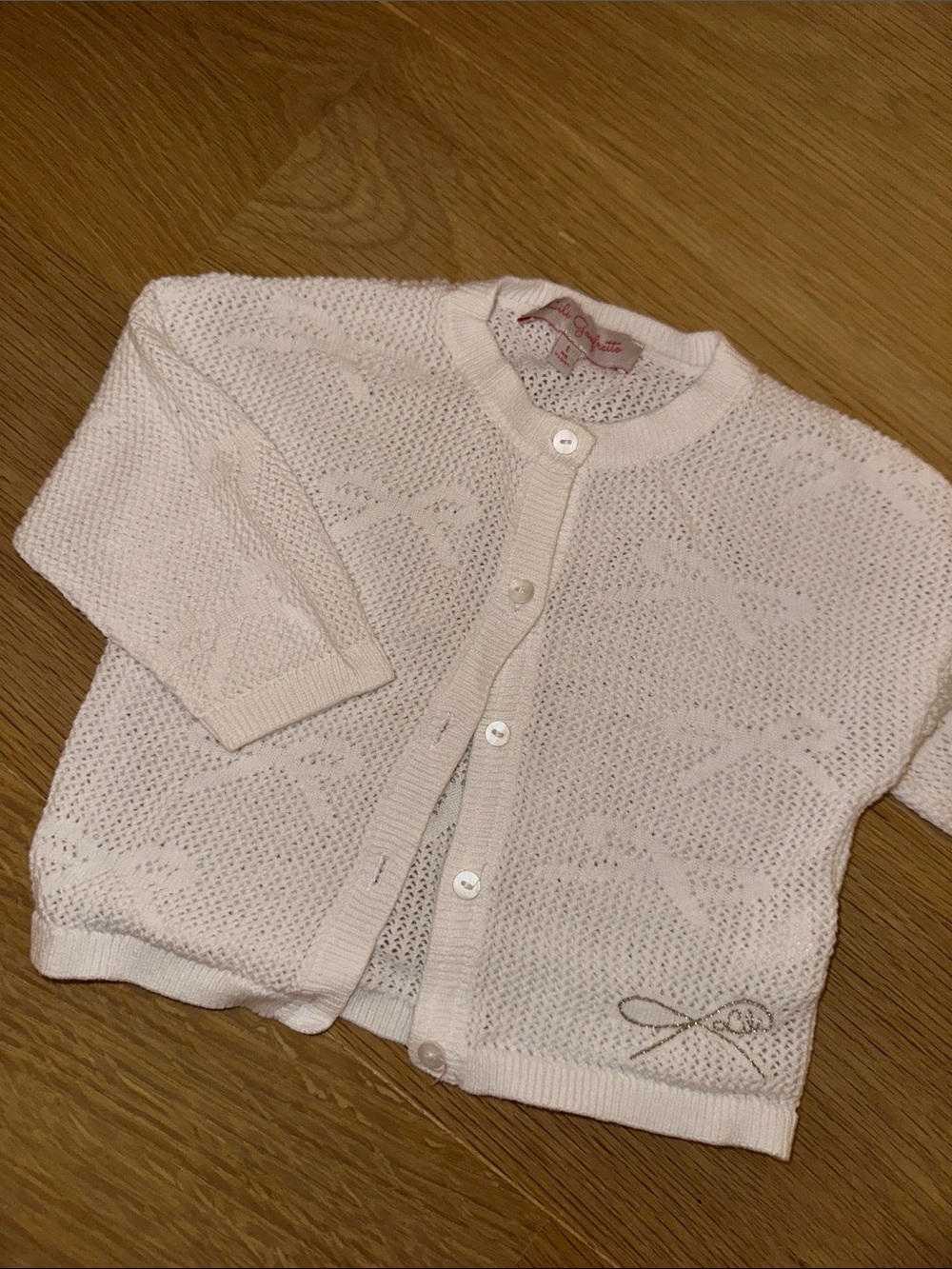 Lili Gaufrette White Knit Baby Cardigan with Button Front